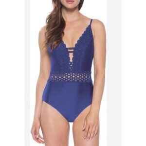 Becca Women's Blue Medallion Lace Siren Shimmer One-Piece Swimsuit Size XS